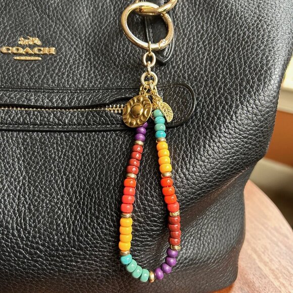 New BEADED Bag Charm Multicolored Gold Tone - Picture 5 of 7